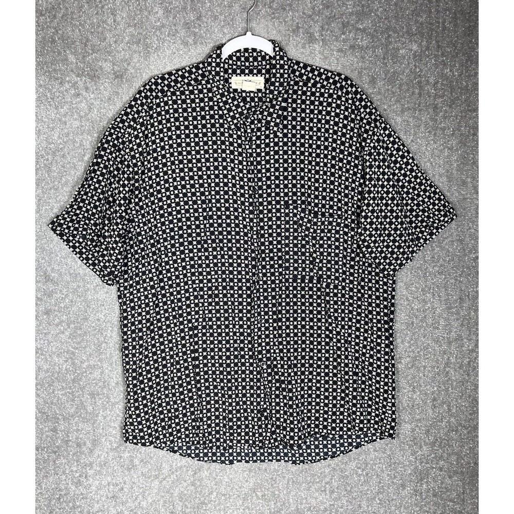 Vintage Natural‎ Issue Button Up Shirt Mens Size Large Black Geometric Pocket